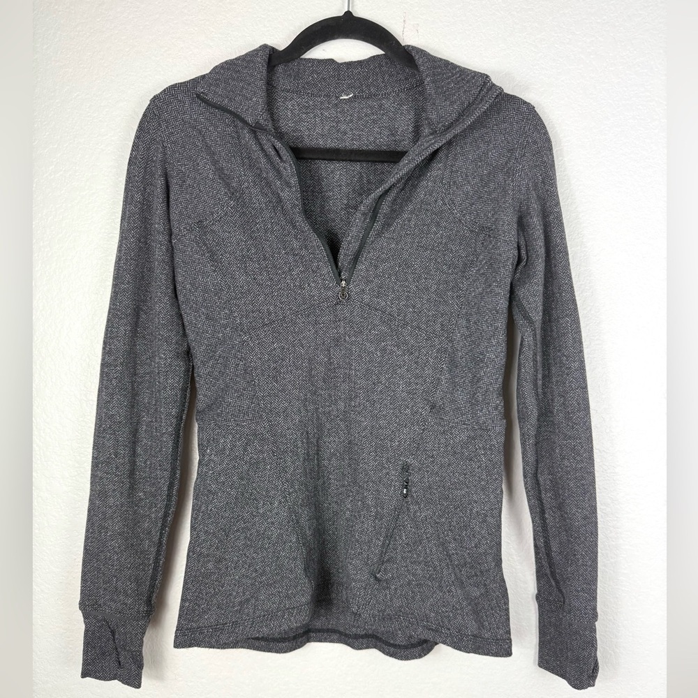 Lululemon Kanto Catch Me 1/2 Zip Heathered Herringbone Black Pullover Top size 6